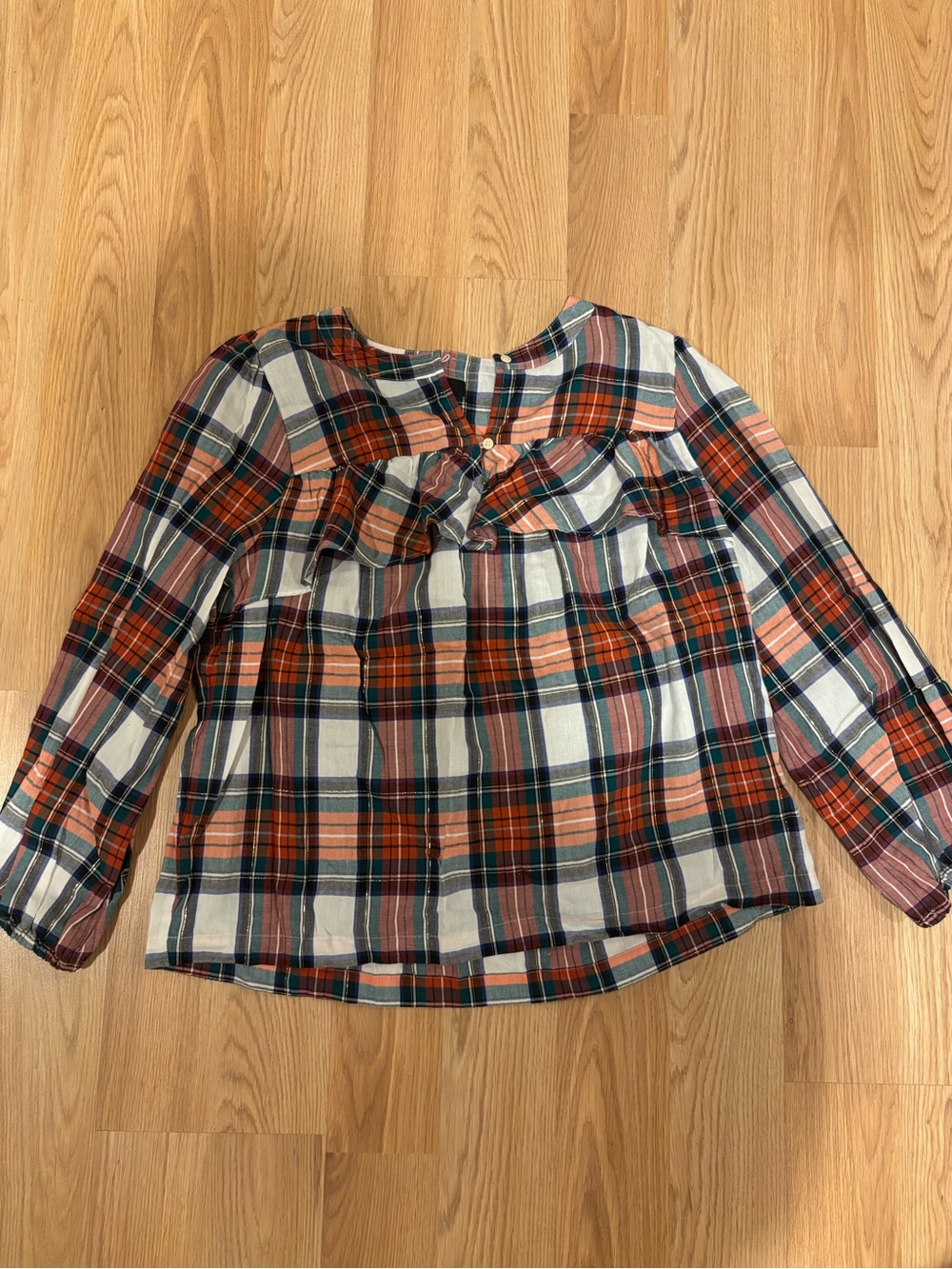 Women’s J. Crew Plaid Ruffle Top in Red & Navy
